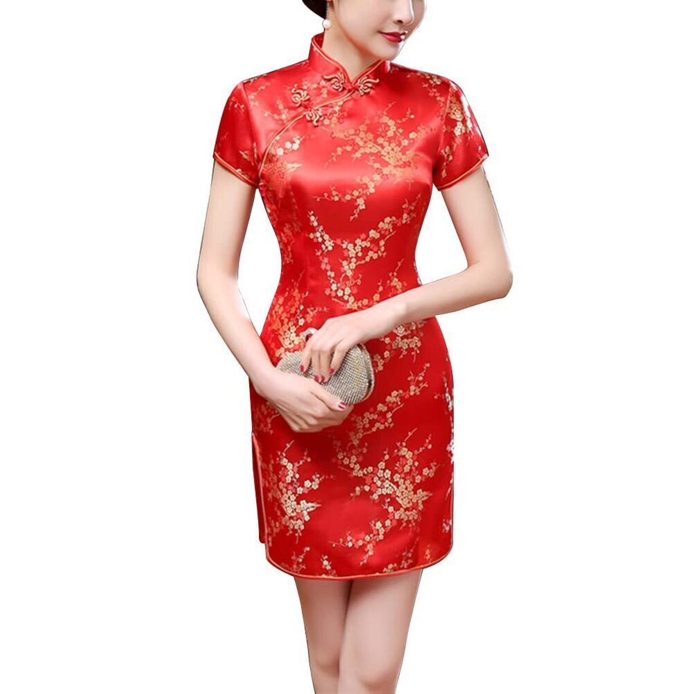 2692 Traditional Cheongsam Costume Print High Slit Side Chinese New Year